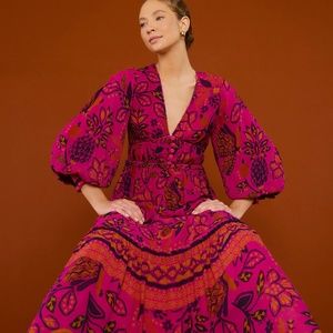 FARM RIO PINK MACAW / FLORAL MAXI DRESS, SIZE M